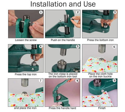 Step-by-step guide using Heavy Duty Hand Press Grommet Machine With Three Dies For Eyelets Cast Iron Construction Beast Level Punch Tool
