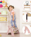 Sturdy Wooden Two Step Stool For Kids Featuring Quick Fold Design And Rock Solid Base Perfect For Potty Training bathroom and closet access.