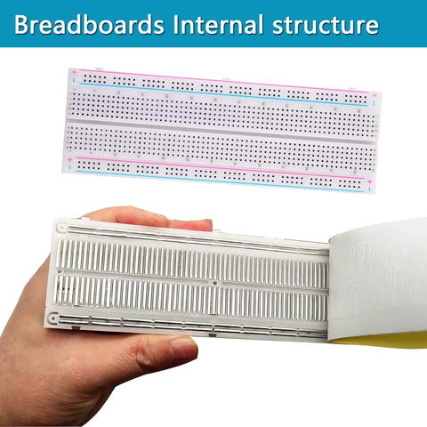 Internal structure of breadboards in Plug And Play Breadboard Kit With Power Supply Module, Jumper Wires, Battery Clip