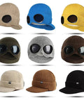 Unisex Peak Ski Beanie With Thick Fleece Lining in various colors, knit winter hats with goggles, one size fits most, nine options
