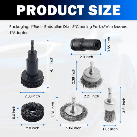 Professional Wheel Hub Cleaning Tool Kit Featuring Steel Wire Brush Cups And Slim Pen Brushes To Scrape Off Caked Brake Dust with size details