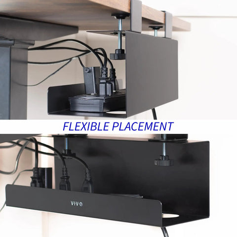 No Drill Clamp On 17 Inch Power Strip Tray for Under Desk Cable Management and Standing Desk Cord Organizer Heavy Duty Steel Black