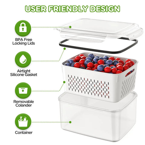 Fridge Fruit Storage Set With Removable Colander And All-In-One Washing Bowl For Rinse, Drain, And Refrigerate Produce Like A Pro