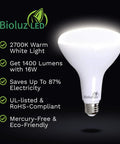 Boss Level Bright BR40 LED Flood Light Bulbs Pack Of 8, 16W 120W Replacement with features and Bioluz LED label