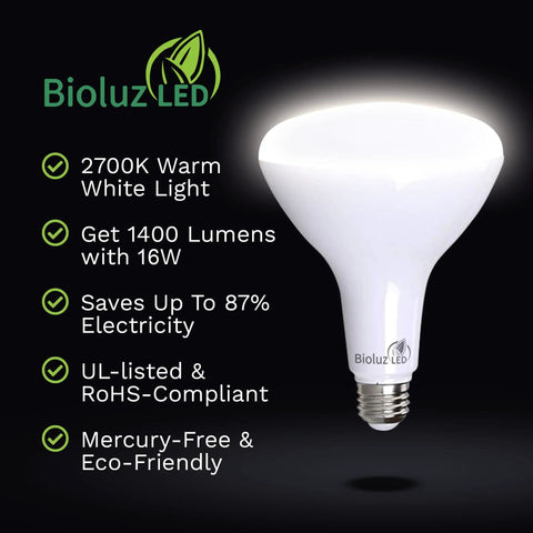 Boss Level Bright BR40 LED Flood Light Bulbs Pack Of 8, 16W 120W Replacement with features and Bioluz LED label
