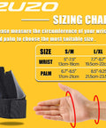 Sizing chart for Compression Reversible Thumb And Wrist Stabilizer Splint For Pain Relief with hand and measurements.