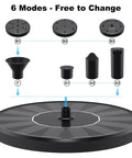 Solar Powered Bird Bath Fountain With Six Nozzles For Free Standing Floating Water Feature In Garden Pond Or Pool, black base