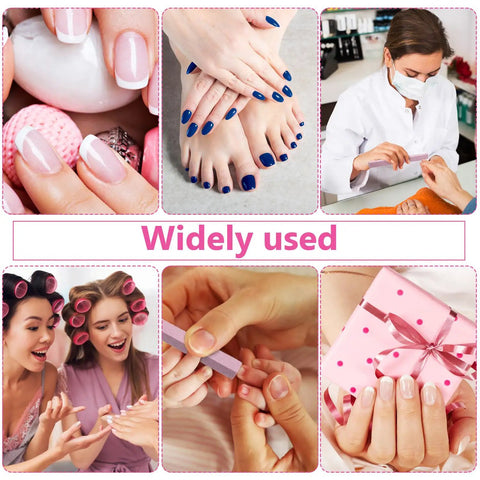 Collage showing nail care using 40 Piece Stone Nail File Pumice Stick Set For Fingernails And Cuticles Pro Grade Stone Buffing File Rock Tools for mani pedi care.