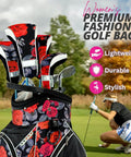 Monaco Collection 14 Way Ladies Golf Bag With Insulated Cooler Pocket Lightweight Cart Bag Rain Hood Red Roses Floral Design