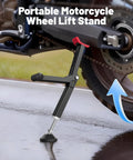 Compact Foldable Motorcycle Wheel Lift Stand for Front or Rear Wheels in use lifting rear wheel on wet surface
