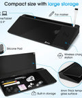 Glass Desk Whiteboard With Wireless Charger Stand showing built-in storage compartments and charging station, sleek design