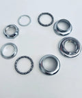 Dope One Inch Threaded Bicycle Headset Kit Eight Piece Front Fork Cup Set Lightweight Steel CP Finish with Caged Bearings