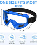 Close-up of blue goggles from Bulk 24 Pack Anti Fog Safety Goggles For Lab Use Adjustable Over Eye Protection with Scratch Resistant PC Lenses.