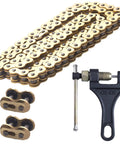 Honda Compatible 520 X Ring Chain And Chain Breaker Kit 120 Links with Connecting Master Link displayed with chain breaker tool
