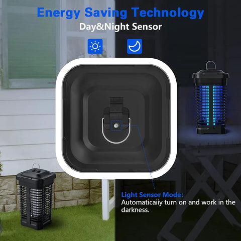 Outdoor Indoor Mosquito Killer Zapper With Smart Light Sensor, 4300V 18W Electric Insect Killer in a garden setting