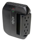 Six Outlet Pivoting Surge Protector Power Strip With Wall Mount Capability, Black Finish, Three Rotatable Outlets