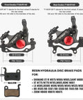 X-TECH hydraulic disc brake calipers front and rear, black with red adjustment dial for MTB bikes