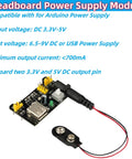 Six Pack Breadboard Power Supply Module 3.3V/5V For Arduino Projects, 6.5-9V DC Input Or USB, Up To 700mA Output, with 9V battery clip