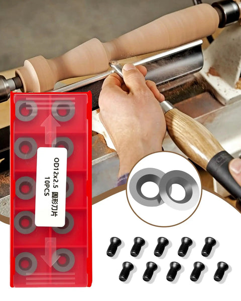 10 Piece Round 12mm Carbide Inserts for Wood Lathe Tools with Screws Indexable Replacement Cutters Set Fits Finisher Hollower and DIY