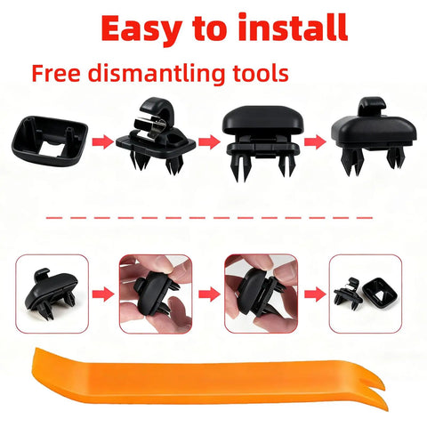 Audi 2 Pack Sun Visor Clips Replacement Upgraded Car Visor Holder Hook Compatible With A1 A3 A4 A5 A6 Q3 Q5 TT S3 S4 S5 ABS Construction Interior Sunscreen Holder showing installation steps and included free dismantling tool.