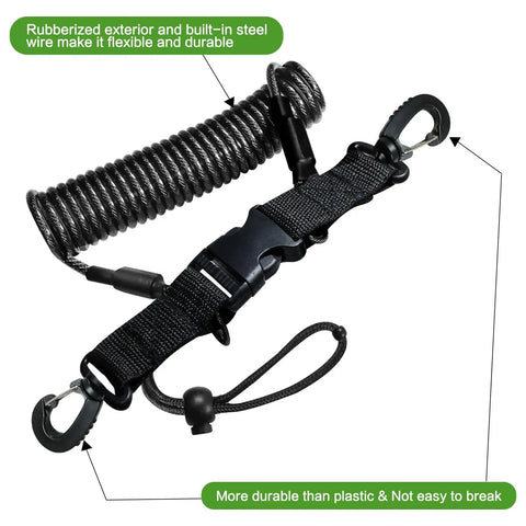Beefy Heavy Duty Stainless Steel Fish Stringer Clip 78 Inch Quick Release Lanyard with coiled cord and durable clamps