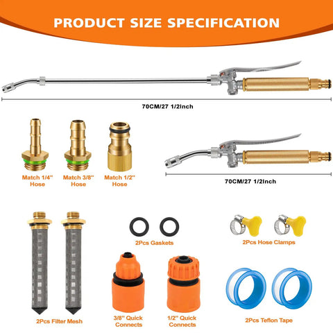 All Metal Sprayer Wand For One Half Inch Hose Quick Connectors With Brass Barb Fittings One Quarter Inch And Three Eighths Inch
