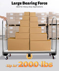 Heavy-Duty Platform Dolly For Industrial Transport 64.6 Inch Long Steel Cart With 6 Wheels 2000 Lb Capacity Removable Side Rails Non Slip Raised Surface Ideal Hand Truck For Workshop Warehouse Moves Workhorse loaded with boxes in warehouse