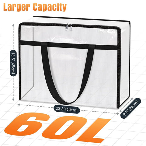 60L Under Bed Storage Bags With Lids And Sturdy Handles, Foldable Moving Bags dimensions 23.6x16.5x9.5 inches