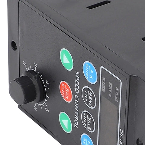 Close-up of knob and buttons on Accurate 4A Variable Frequency Drive Controller VFD for motor speed control inverter panel