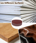 Top 50 Pack Professional Sanding Discs For Drywall Sander And Woodworking Tasks With 60 To 240 Grit Aluminum Oxide Paper plus dust holes, shown on wood and other surfaces.