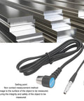 Pro Grade Ultrasonic Thickness Gauge Probe For Metal Testing With Auto Calibration Smart Sensor Wide Measuring Range Transducer Tester Replacement Probe For Precise Non Destructive Evaluation showing probe with coiled cable and metal sheets