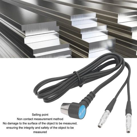 Pro Grade Ultrasonic Thickness Gauge Probe For Metal Testing With Auto Calibration Smart Sensor Wide Measuring Range Transducer Tester Replacement Probe For Precise Non Destructive Evaluation showing probe with coiled cable and metal sheets