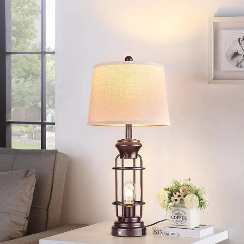 Set Of 2 Farmhouse Style Table Lamps For Living Room And Nightstand, 28 Inch Dimmable Touch Lamps In Oil Rubbed Bronze Finish
