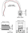 Compact 12V Direct Current Electromagnetic Solenoid Lock 4 Pack Slide Bolt showing dimensions and wiring layout.