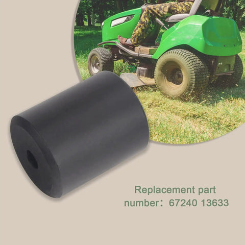 Black Two Pack Heavy Duty Lawn Mower Deck Wheel Rollers Caster Replacement, shown with a green riding mower in background, part 67240 13633