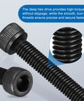 Close-up of 100 Pack Industrial Grade Rugged M4 X 14mm Full Thread Hex Socket Head Cap Screws And Bolts crafted from carbon steel.