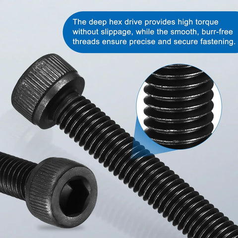 Close-up of 100 Pack Industrial Grade Rugged M4 X 14mm Full Thread Hex Socket Head Cap Screws And Bolts crafted from carbon steel.