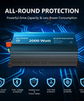 2000W 12V DC To 110V AC Power Inverter With Remote Control And 3 AC Outlets 2.4A USB Port UL Fuses with protection icons