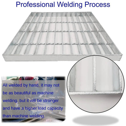 Galvanized Steel Drain Grate 16x16 In For Vodaland Catch Basin Heavy Duty Outdoor Driveway Trench Drainage Grate Square Metal Channel Sewer Cover True 15.4x15.4 Built Tough For Real Weatherproof Outdoor Use with professional hand welding process focus on durability and weatherproof performance.