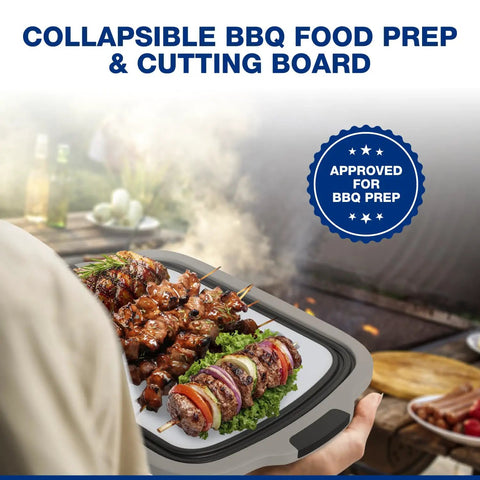 BBQ with Two Pack XL Collapsible BBQ Prep Tub With Built In Cutting Board Lid And Strainer For Marinating Draining And Prep Big Food Safe Container For Grillin Smokin And Outdoor Cookin Black