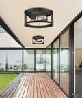 Dope Industrial Matte Black Flush Mount Ceiling Light Fixture With Two Lights E26 Sockets Close To Ceiling For Indoor Outdoor Use In Porch Hallway Kitchen Living Room And Bedroom