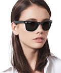 Original Wayfarer Polarized Sunglasses With Classic Square Frame Black And Green Lens Combo 50mm Size UV Protection on model