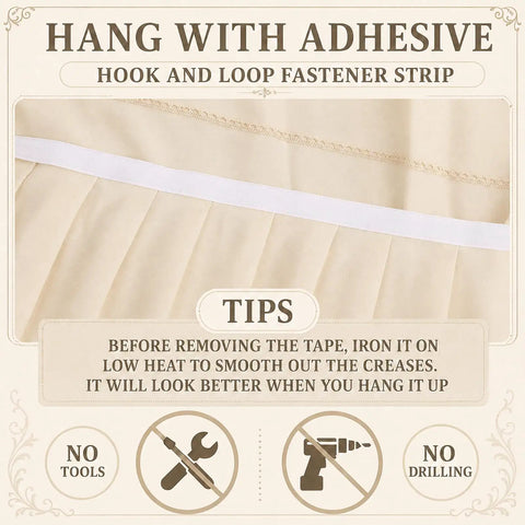 Peel And Stick Under Sink Skirt Cover In Crisp White Pleated Cotton Conceals Messy Pipes And Plumbing with adhesive instructions.