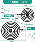 Beefy Porcelain Drip Pan Set With MP21YA And MP15YA Burner Elements For Electric Stoves, size dimensions shown