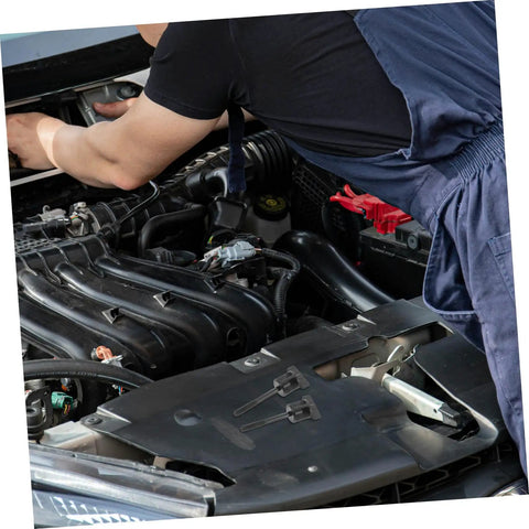 Mechanic installing Spare Tire Hold Down Kit With Aluminum Alloy Clamp Bolt Adapter For Honda Civic HRV under car hood