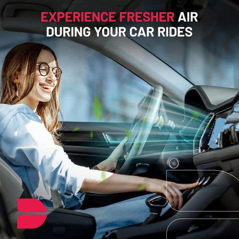 Person enjoying fresher air in car using Activated Carbon Cabin Air Filter For Volvo S60 S80 V60 V70 XC60 XC70 And Land Rover Discovery Sport LR2 Range Rover Evoque Odor Blocking Dust Busting Filtration Easy Install Keeps Your Cabin Fresh.