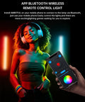 Person using app controlled Magnetic RGB LED Light Wand Pro for content creators, displaying vibrant colors in dark environment.