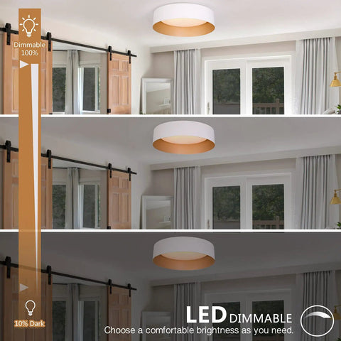 LED Ceiling Light Fixture 12.5 Inch Flush Mount Matte White With Gold Inside Dimmable 3000K Warm White 18W 100W Equiv