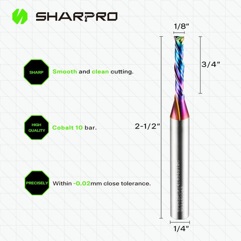 Compression CNC Router Bit 1/4 Inch Shank 1/8 Inch Cutting Diameter Up And Down Solid Carbide for wood cutting.