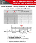 Chart of PH516 Hydraulic Scissor Hoist Kit For Dump Trailers 8 Ton 16,000 Lb Capacity Fits 10 To 14 Ft Dump Beds Beefy Lift System specs